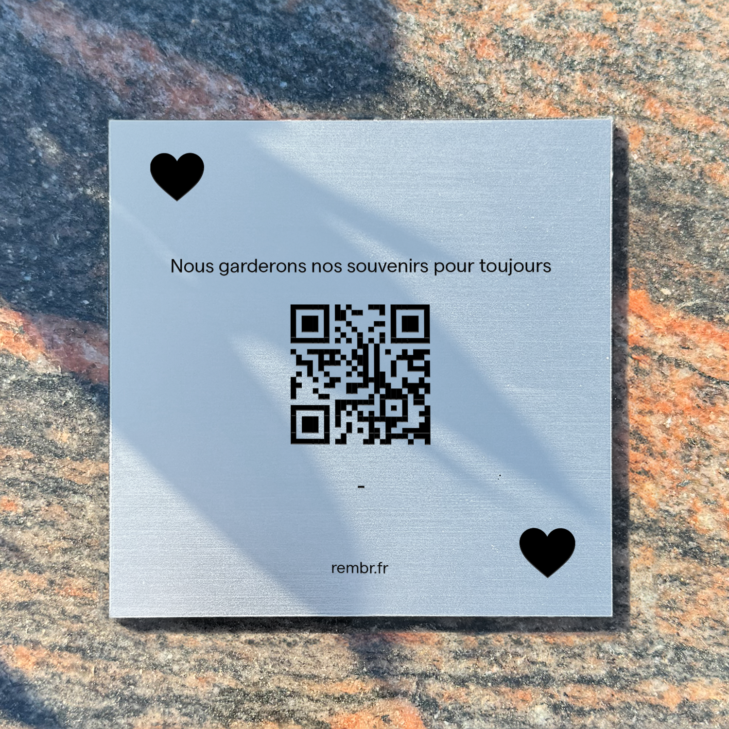 Plaque funéraire argent coeur QR Code