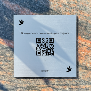 Plaque funéraire argent colombe QR Code